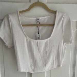 Garage White Ribbed Crop Top